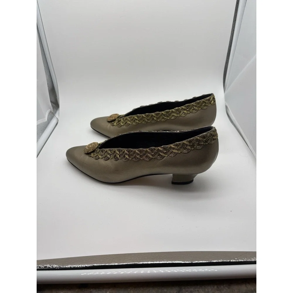 d'Rossana By Charna Gold Leather Embellished Heels, Size 8